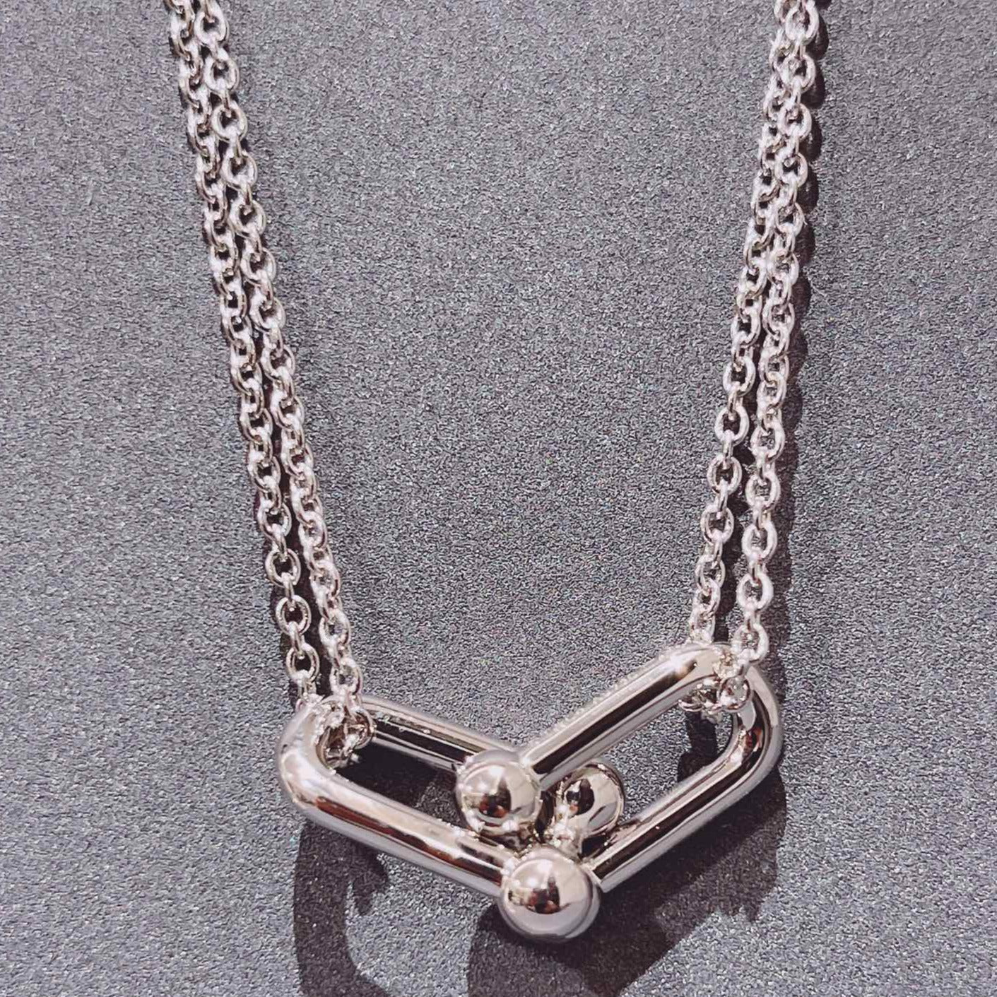 Tiffany Hardwear Double Link Pendant Silver Necklace - 68692512