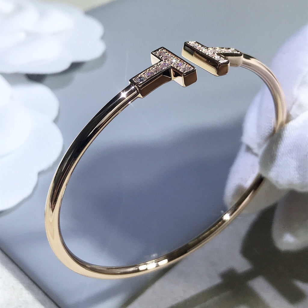 Tiffany T Bracelet Pink Gold 1.8MM Cubic Zirconia