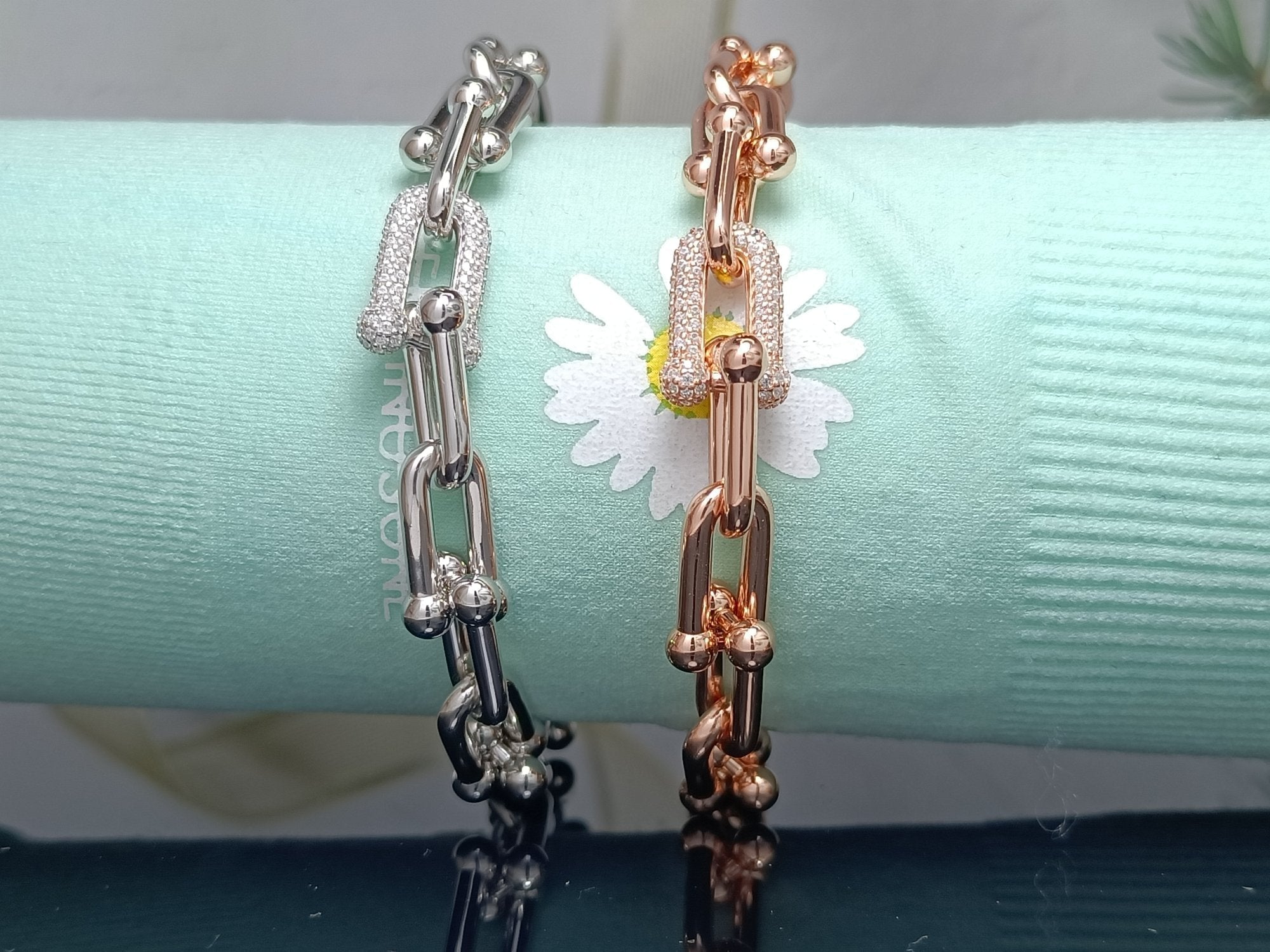 Tiffany Hardwear Bracelet Pink Gold and Silver Cubic Zirconia