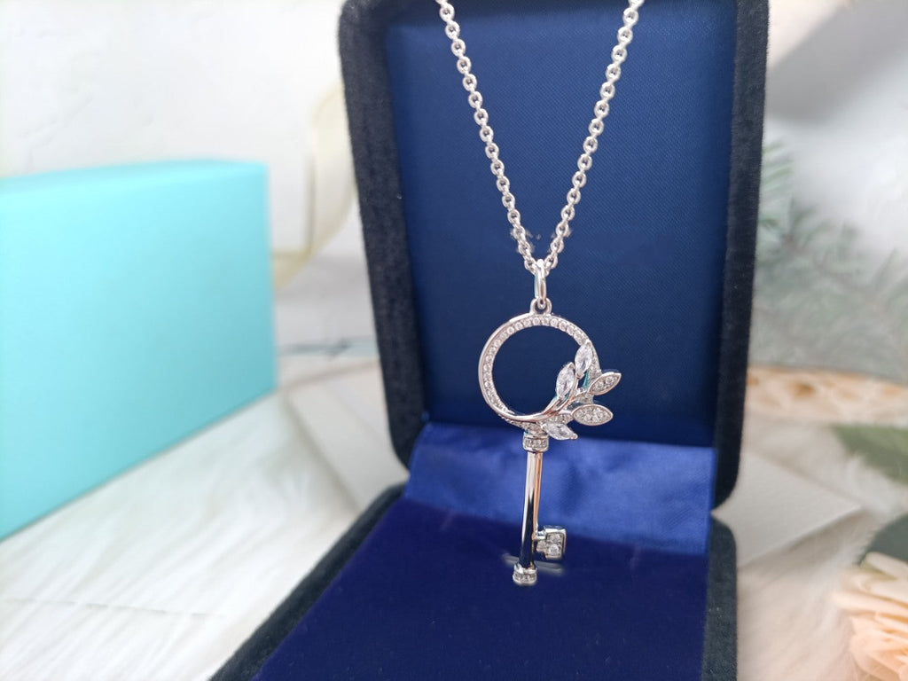 Tiffany Mini Key Olive Leaf Necklace Cubic Zirconia