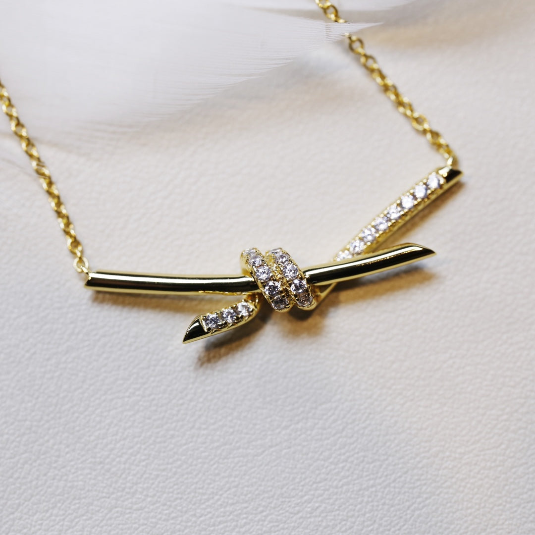 Tiffany Knot Necklace Gold Cubic Zirconia