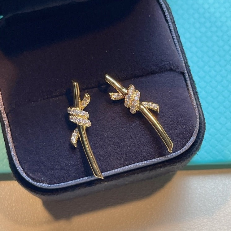 Tiffany Knot Earrings Gold Cubic Zirconia
