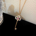 Tiffany Floret Key Pendant Necklace Pink Cubic Zirconia