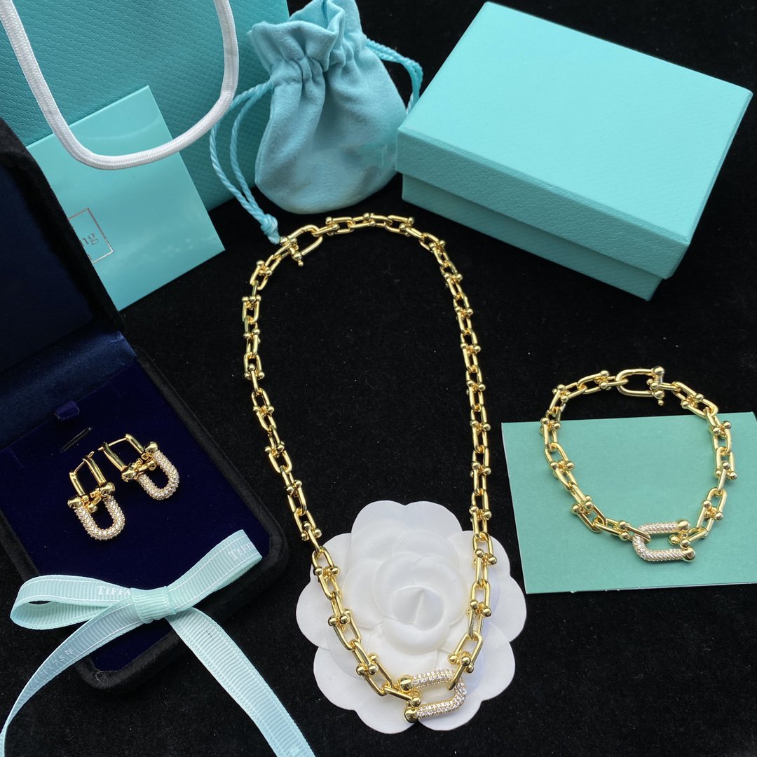Tiffany Hardwear Link Cubic Zirconia Gold Earrings
