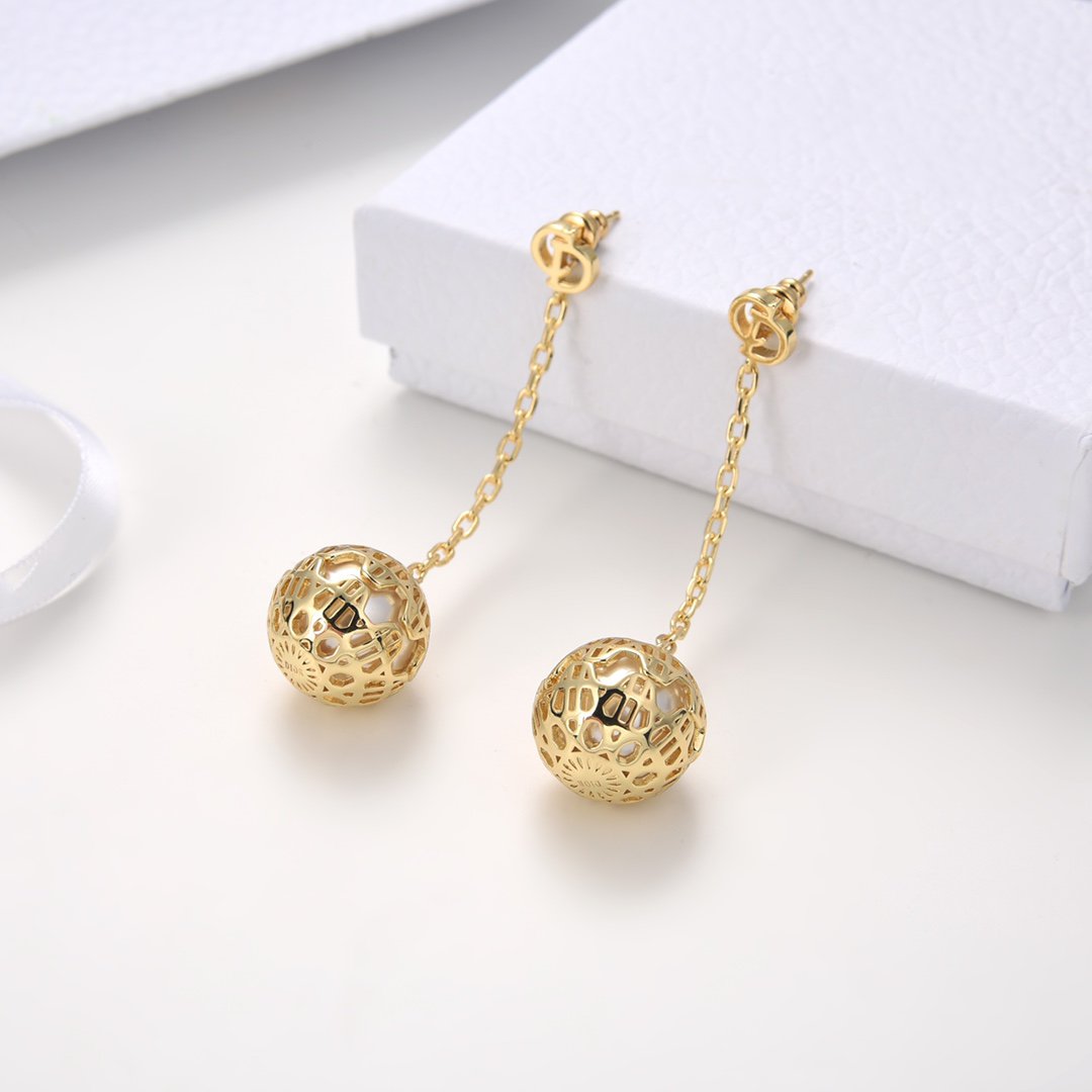 Dior CD Ball Drop Gold Earrings