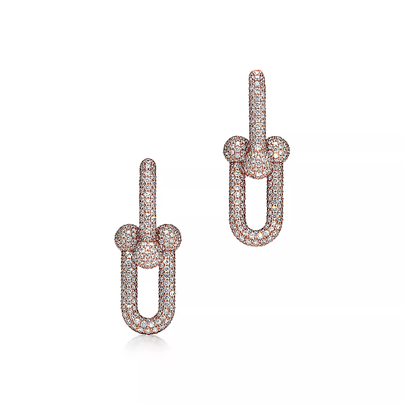 Tiffany Large Link Earrings Pink Gold with Paved Diamonds