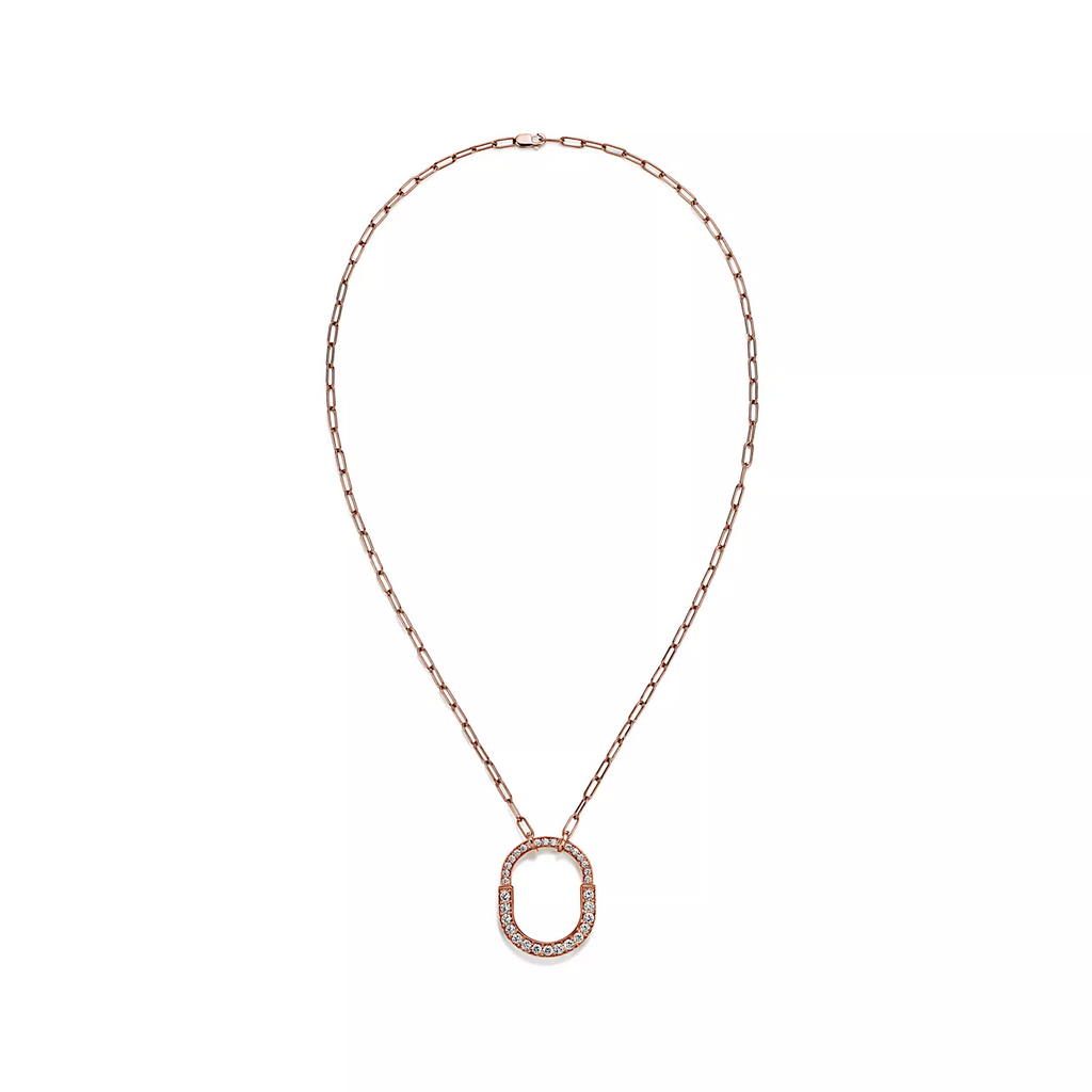Tiffany Lock Necklace Medium Pendant Pink Gold Paved Cubic Zirconia