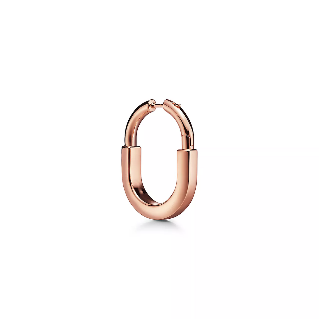 Tiffany Lock Medium Pink Cubic Zirconia Pink Gold Earrings