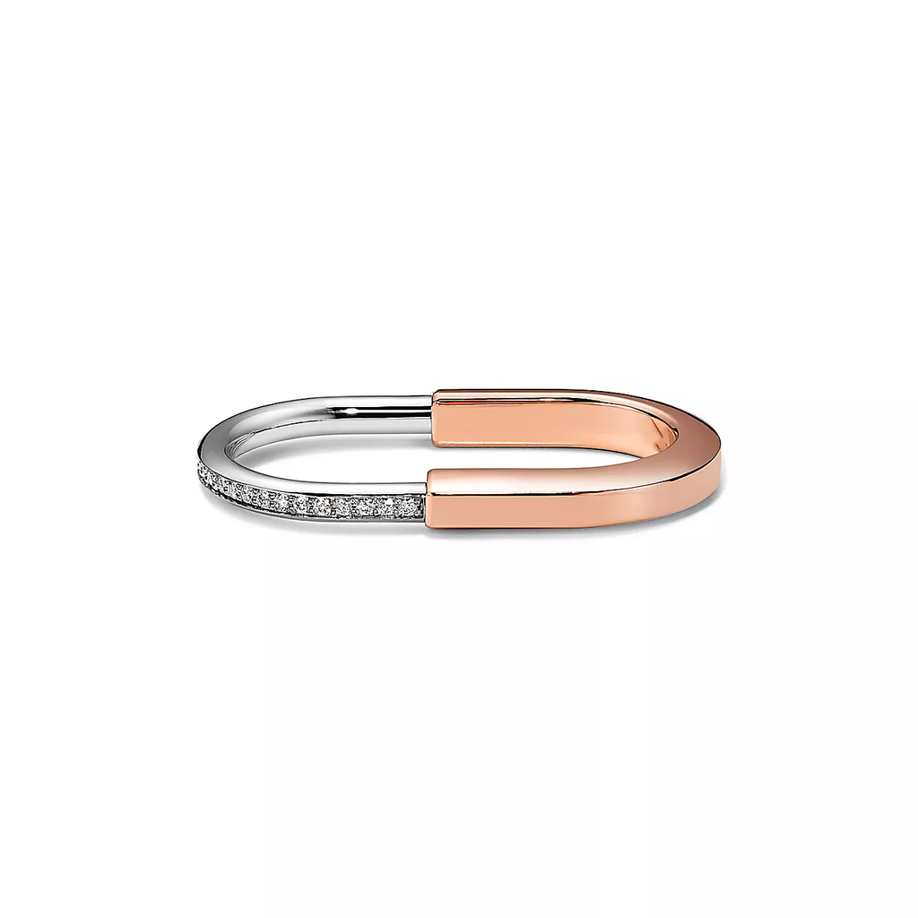 Tiffany Lock Ring Tow-Finger Rose and White Gold Cubic Zirconia