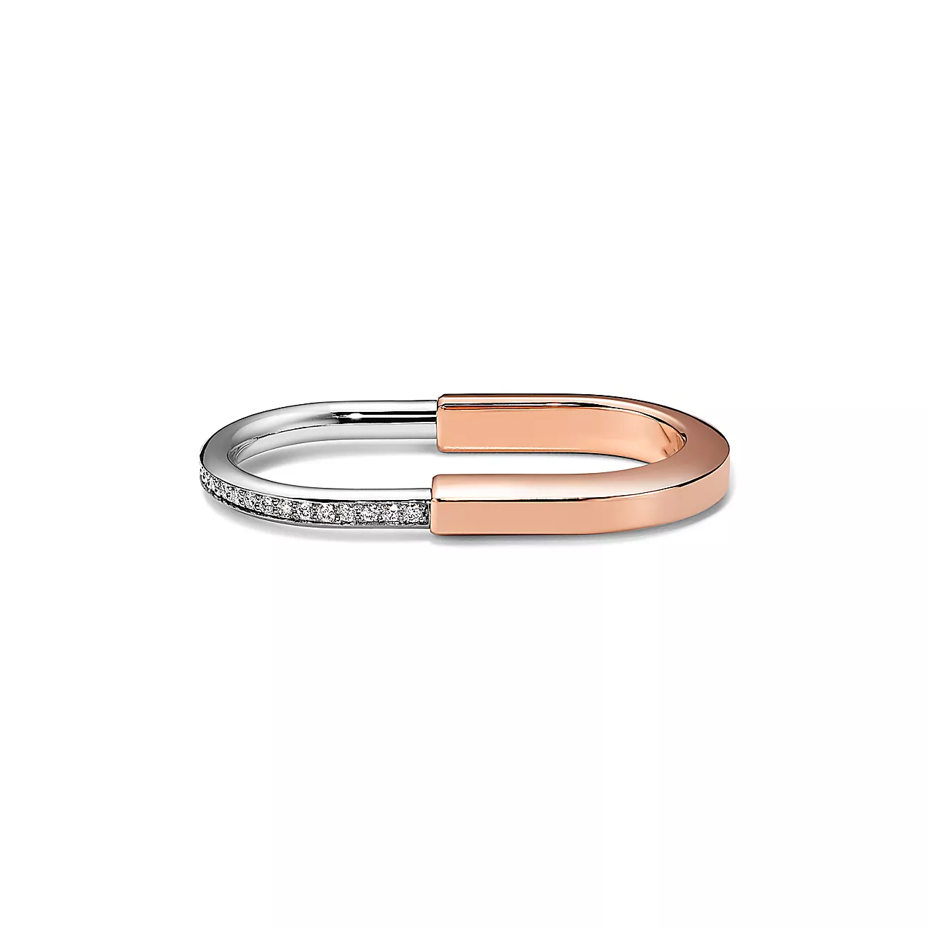 Tiffany Lock Ring Tow-Finger Rose and White Gold Cubic Zirconia