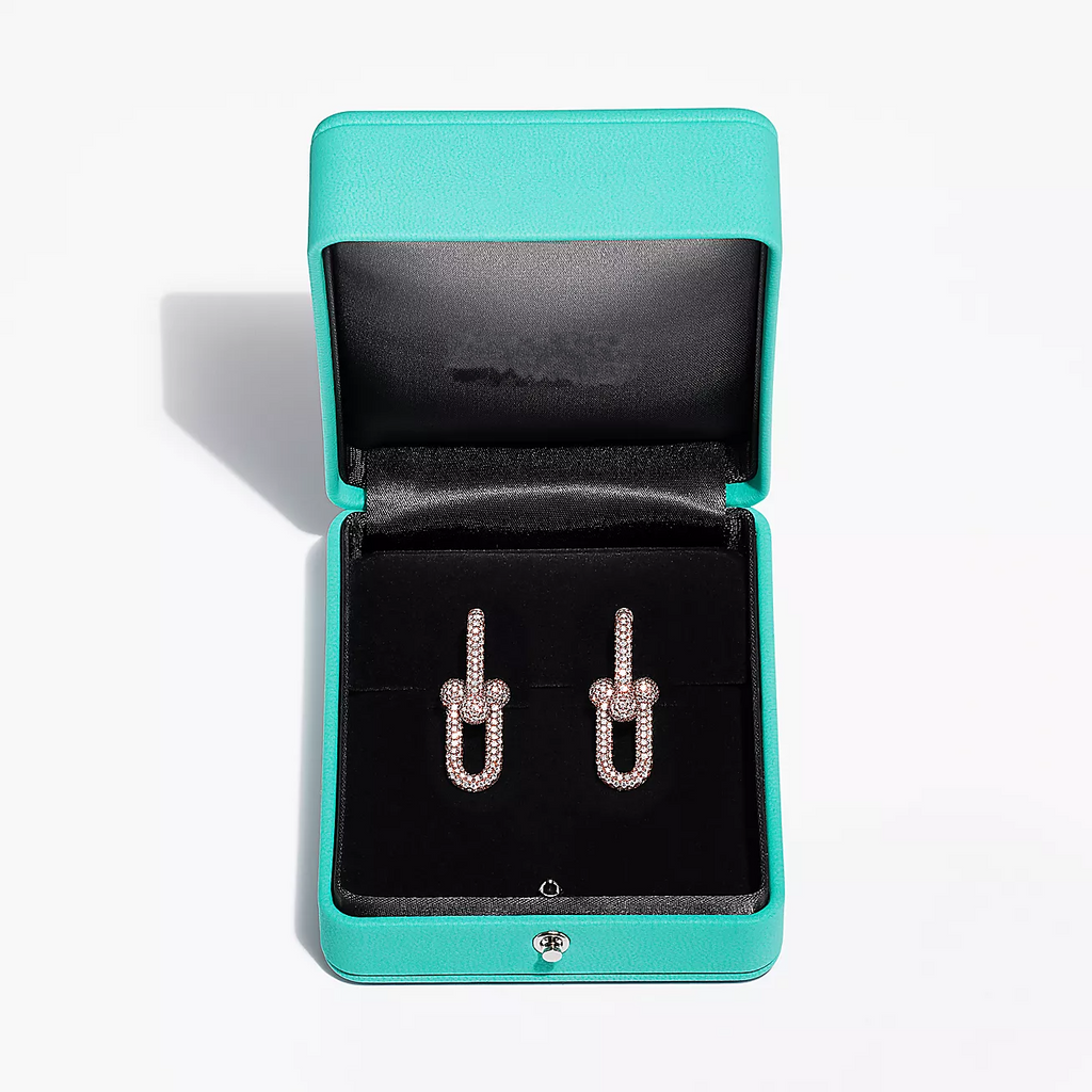 Tiffany Large Link Earrings Pink Gold with Paved Diamonds