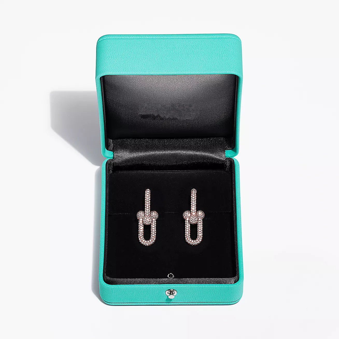 Tiffany Large Link Earrings Pink Gold with Paved Diamonds