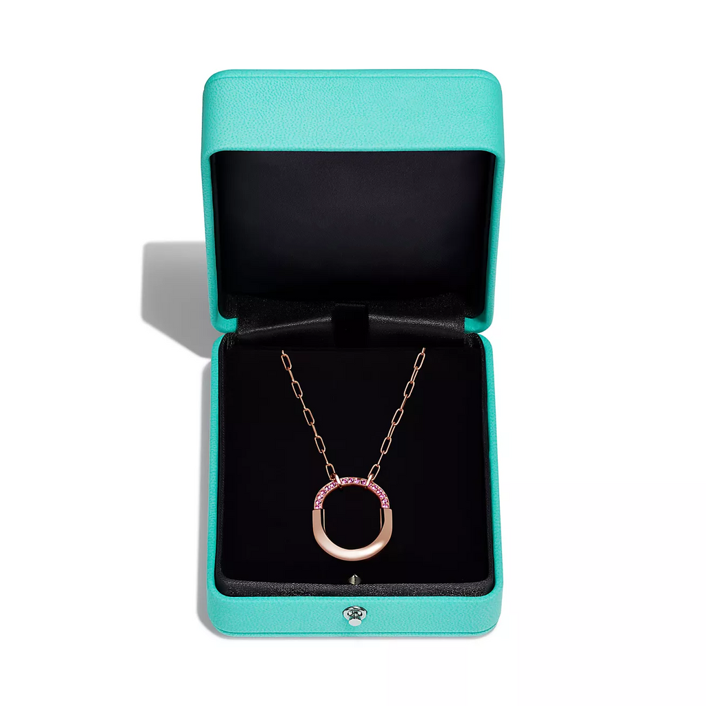Tiffany Lock Medium Pendant Pink Cubic Zirconia Pink Gold Necklace