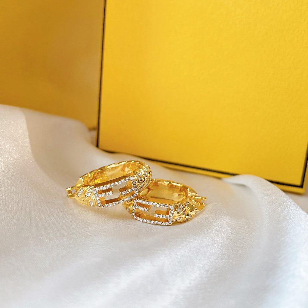 Fendi Baguette Small Earrings Gold Diamond