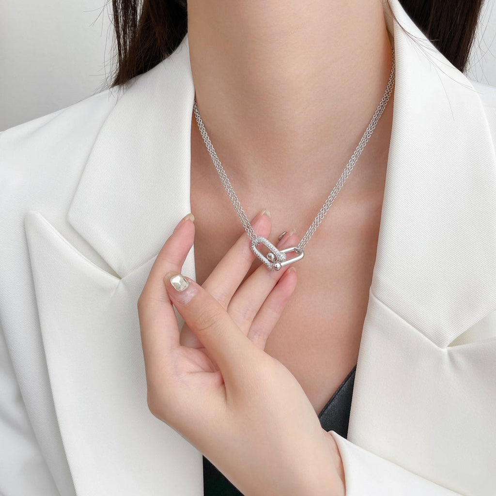 Tiffany Hardwear Cubic Zirconia Pendant Double Chain Necklace