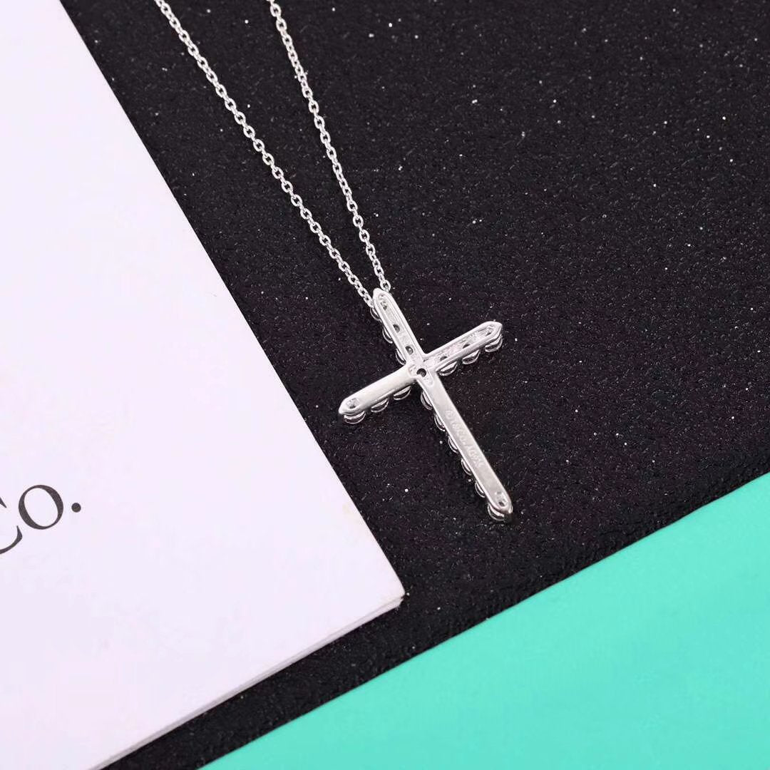 Tiffany Moissanite Stone Cross Pendant Necklace Simulated Cubic Zirconia Cross Choker