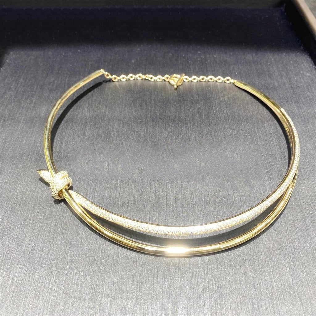 Tiffany Knot Double Row Necklace in Yellow Gold with Cubic Zirconia