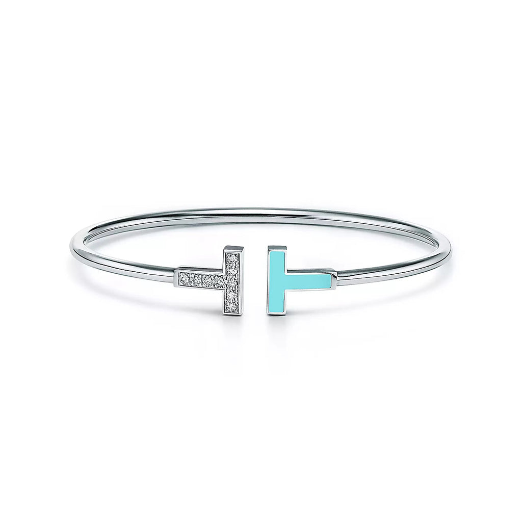 Tiffany T Bracelet 1.8MM Turquoise Diamond Silver